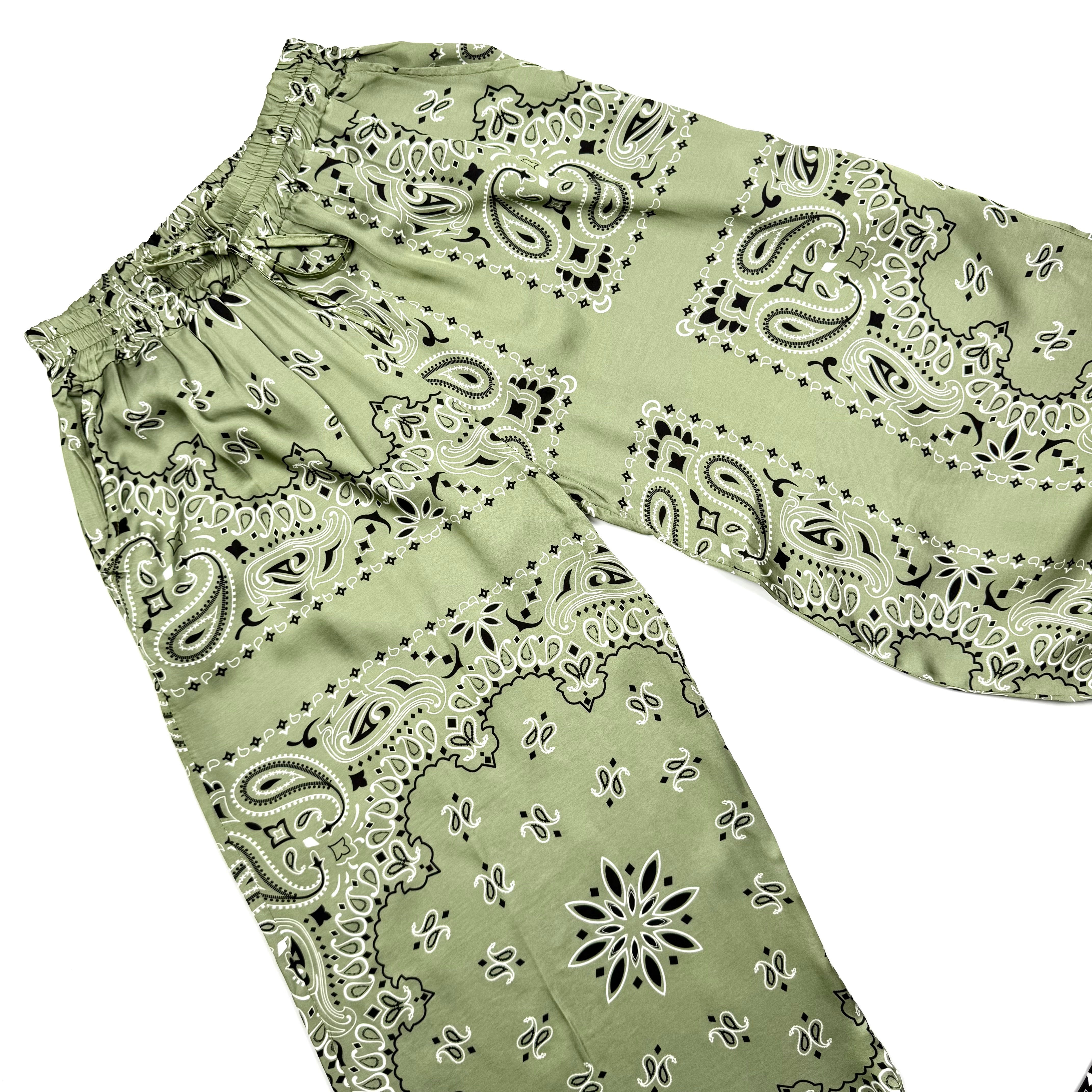 ‘ALOE’ GREEN BANDANA SILK TROUSERS CO-ORD