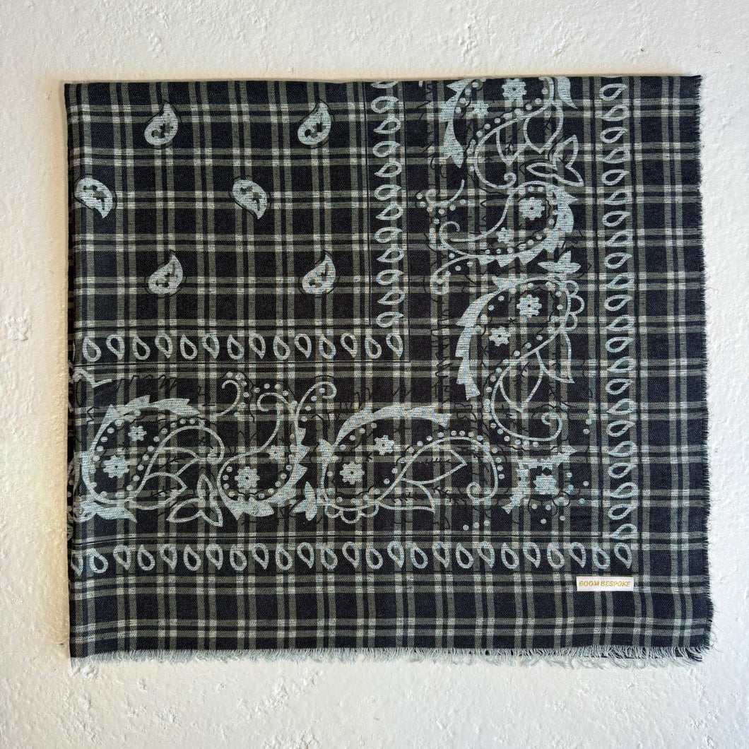 ‘CHARCOAL’ BLACK CHEQUERED FINE KNIT BANDANA SCARF