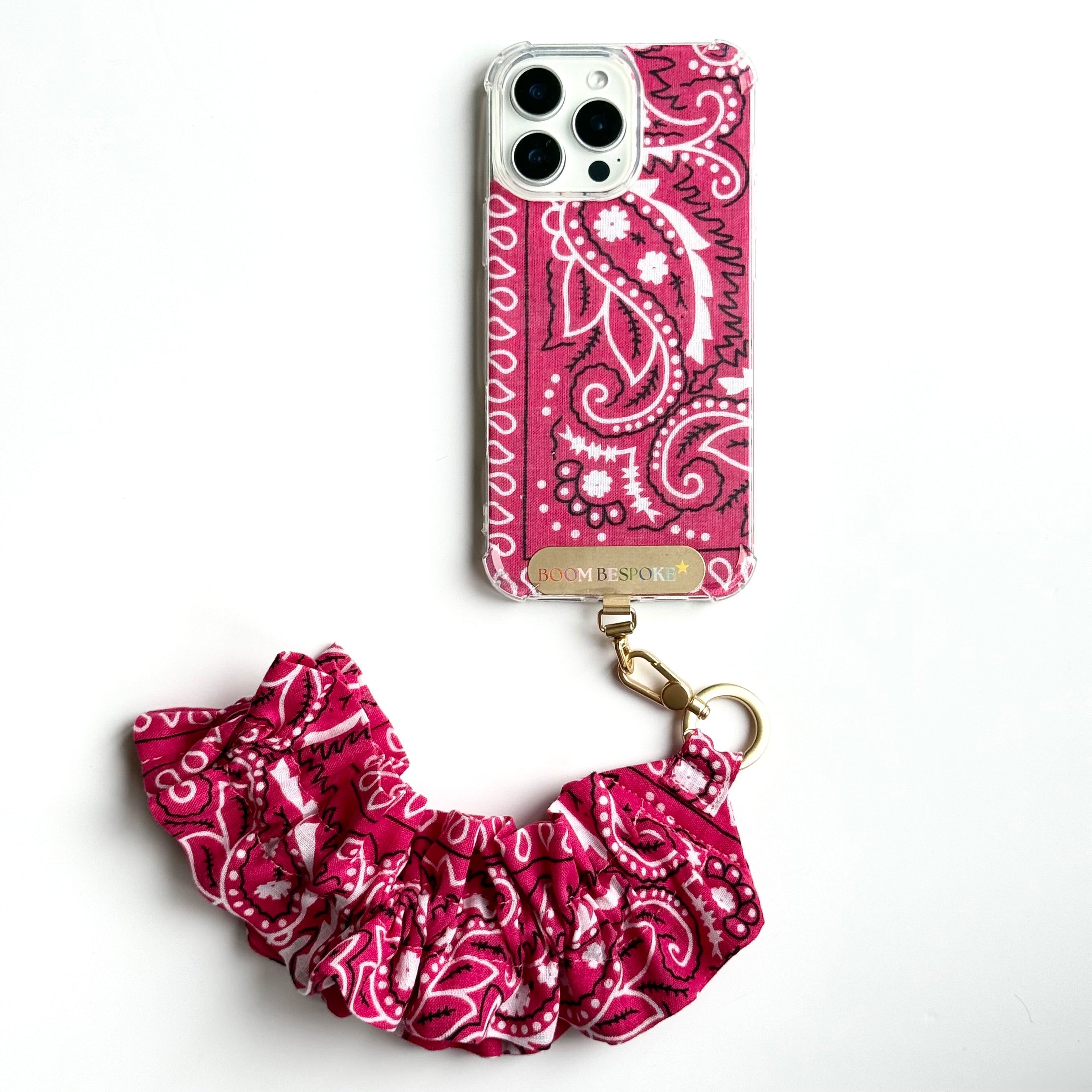 HOT PINK RUFFLE BANDANA WRISTLET  PHONE STRAP