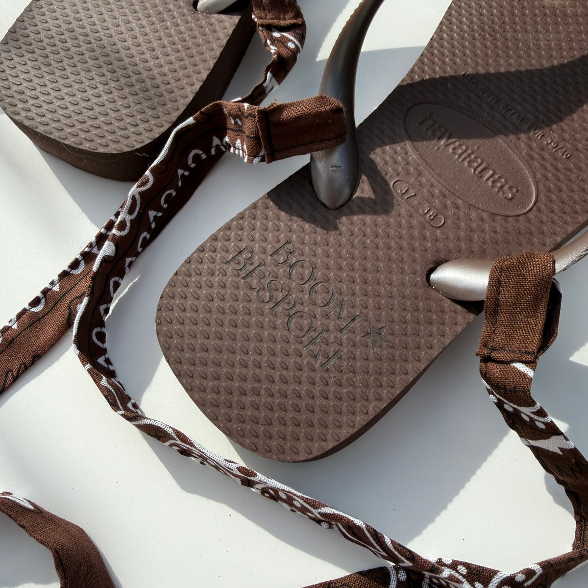 ‘ESPRESSO’ BROWN BANDANA HAVAIANAS TOP FLIP FLOPS BY BOOM BESPOKE