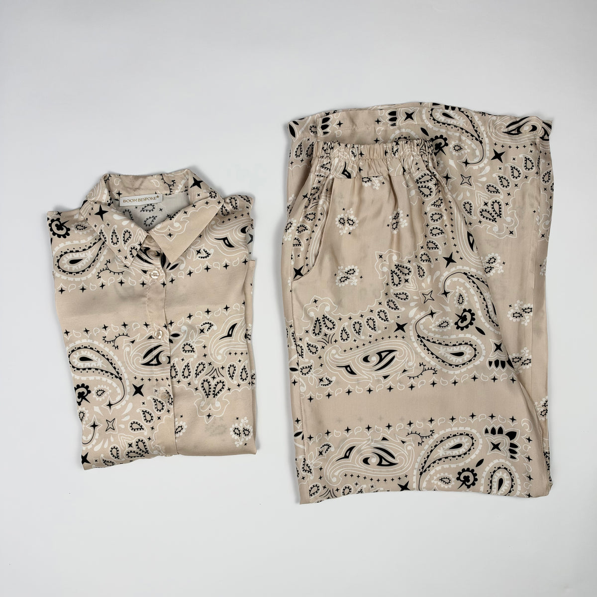 'VANILLA' GREIGE BANDANA SILKY SHIRT & TROUSER SET