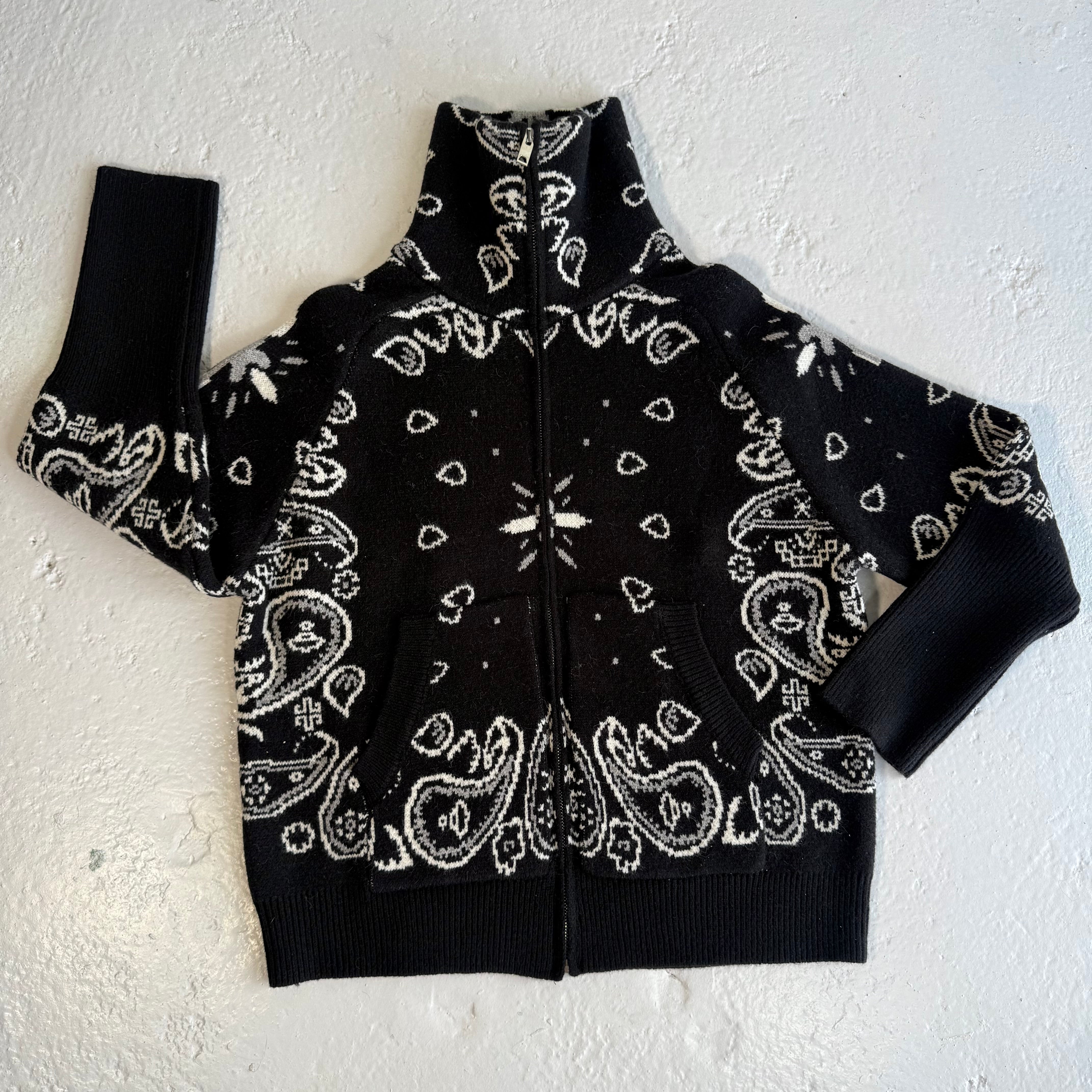 ‘INKED’ BANDANA KNIT ZIP UP HIGH NECK CARDIGAN