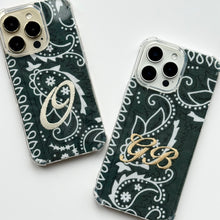 Load image into Gallery viewer, DARK GREEN EMBROIDERED BANDANA PHONE INSERT WITH CASE
