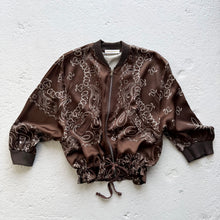 Load image into Gallery viewer, ‘ESPRESSO’ BROWN BANDANA SILK ZIP BOMBER CO-ORD
