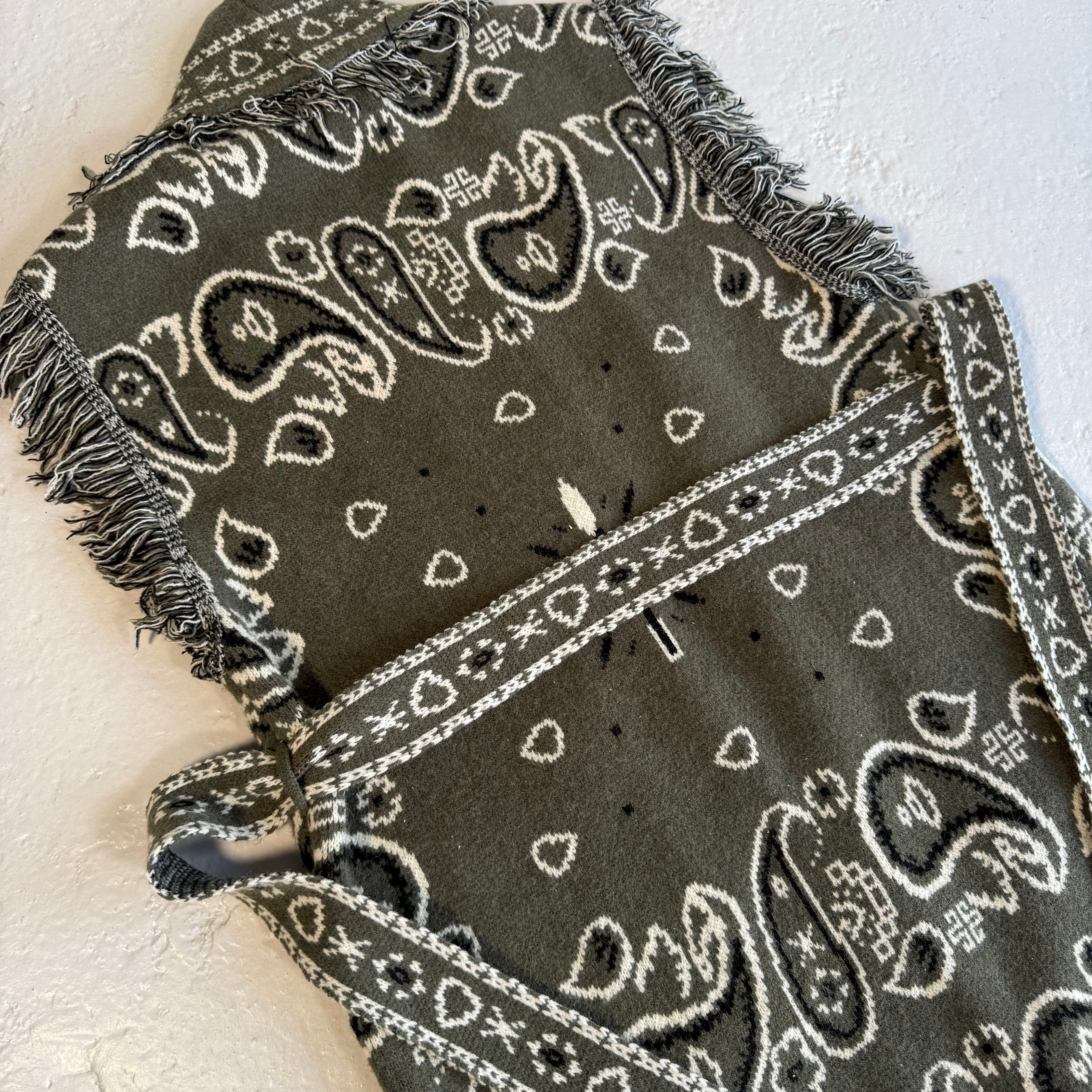 ‘OLIVE’ BANDANA KNIT BELTED LONGLINE SLEEVELESS CARDIGAN