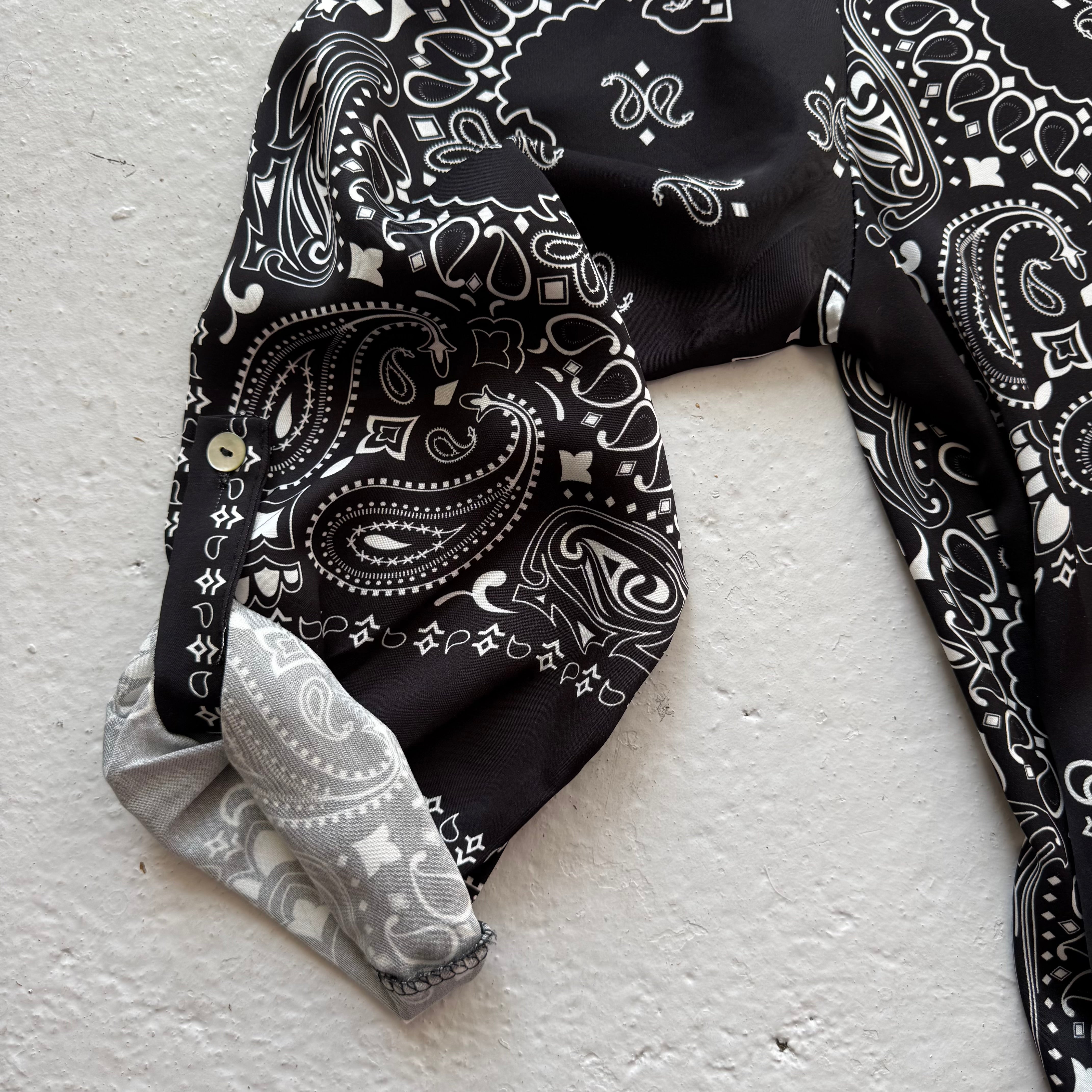 ‘INKED’ BLACK BANDANA SILK MAXI SHIRT DRESS