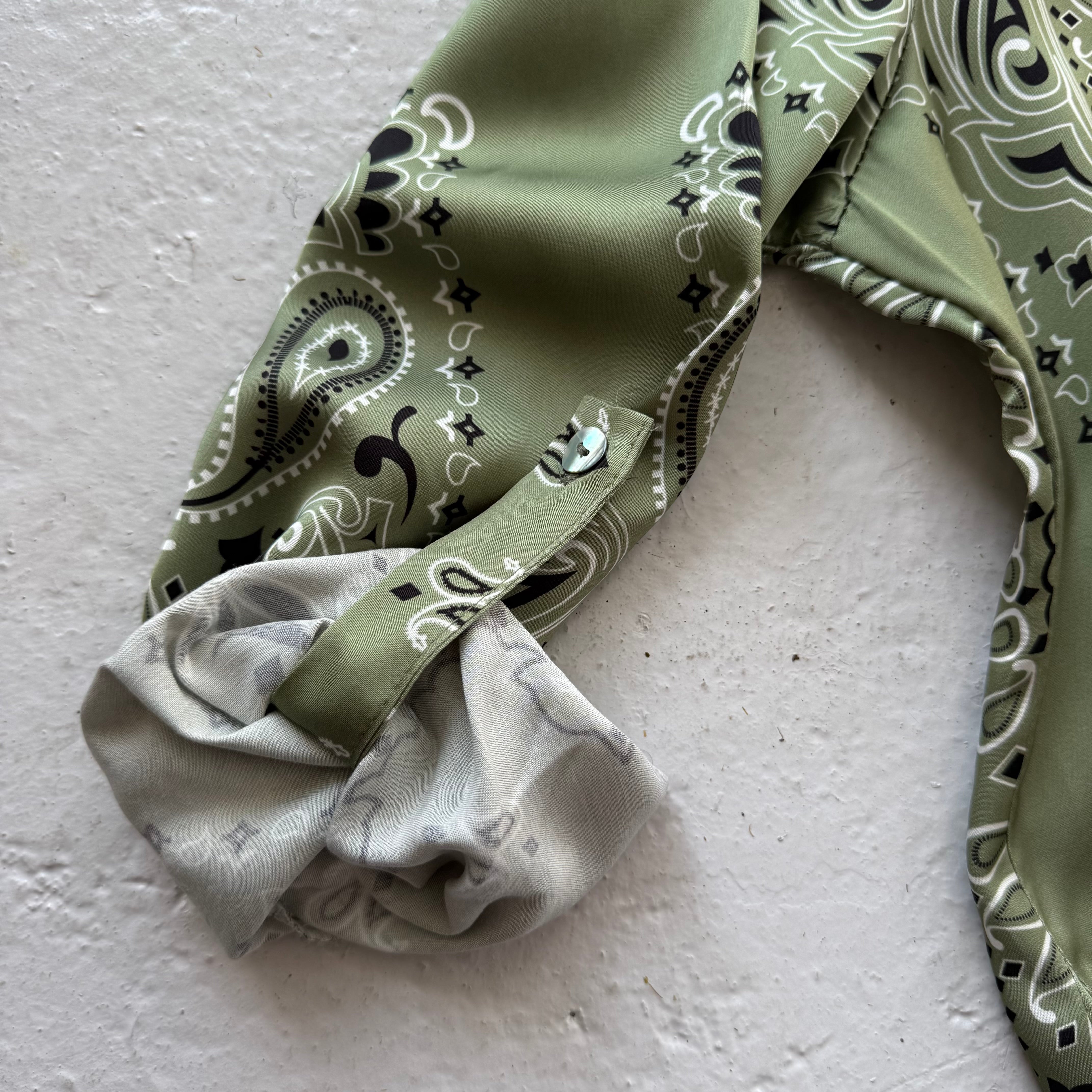 ‘ALOE’ GREEN BANDANA SILK MAXI SHIRT DRESS