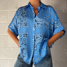 Load image into Gallery viewer, ‘AZURE’ BLUE BANDANA SILK SHIRT CO-ORD

