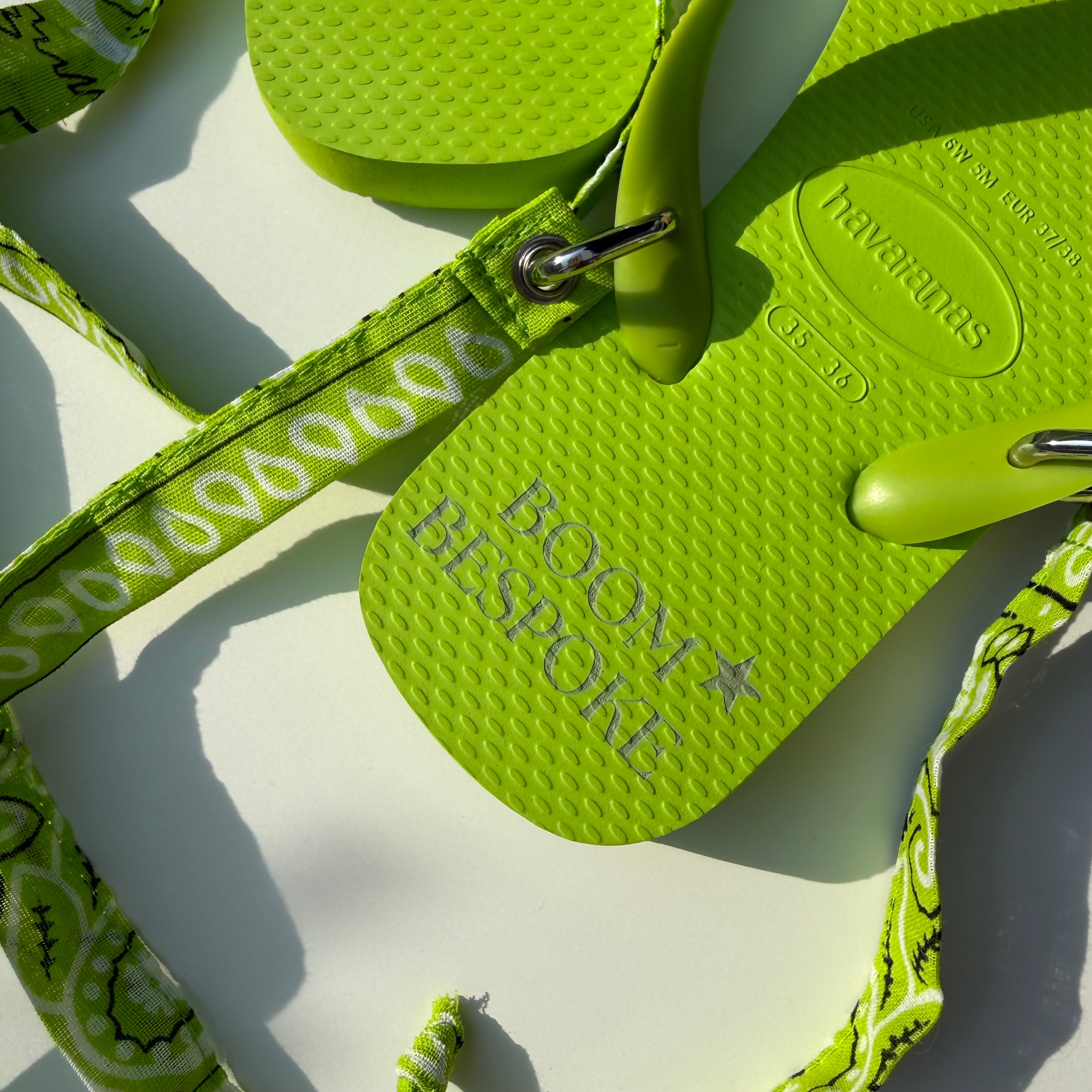 ‘LIME’ GREEN BANDANA HAVAIANAS TOP FLIP FLOPS BY BOOM BESPOKE