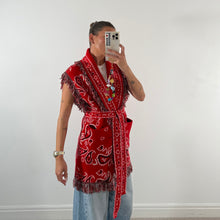 Load image into Gallery viewer, PREORDER ‘HEART’ BANDANA KNIT BELTED LONGLINE SLEEVELESS CARDIGAN
