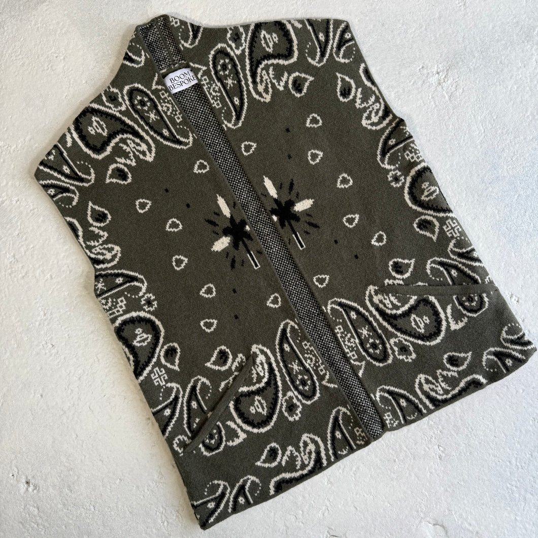 PREORDER ‘OLIVE’ BANDANA KNIT GILET