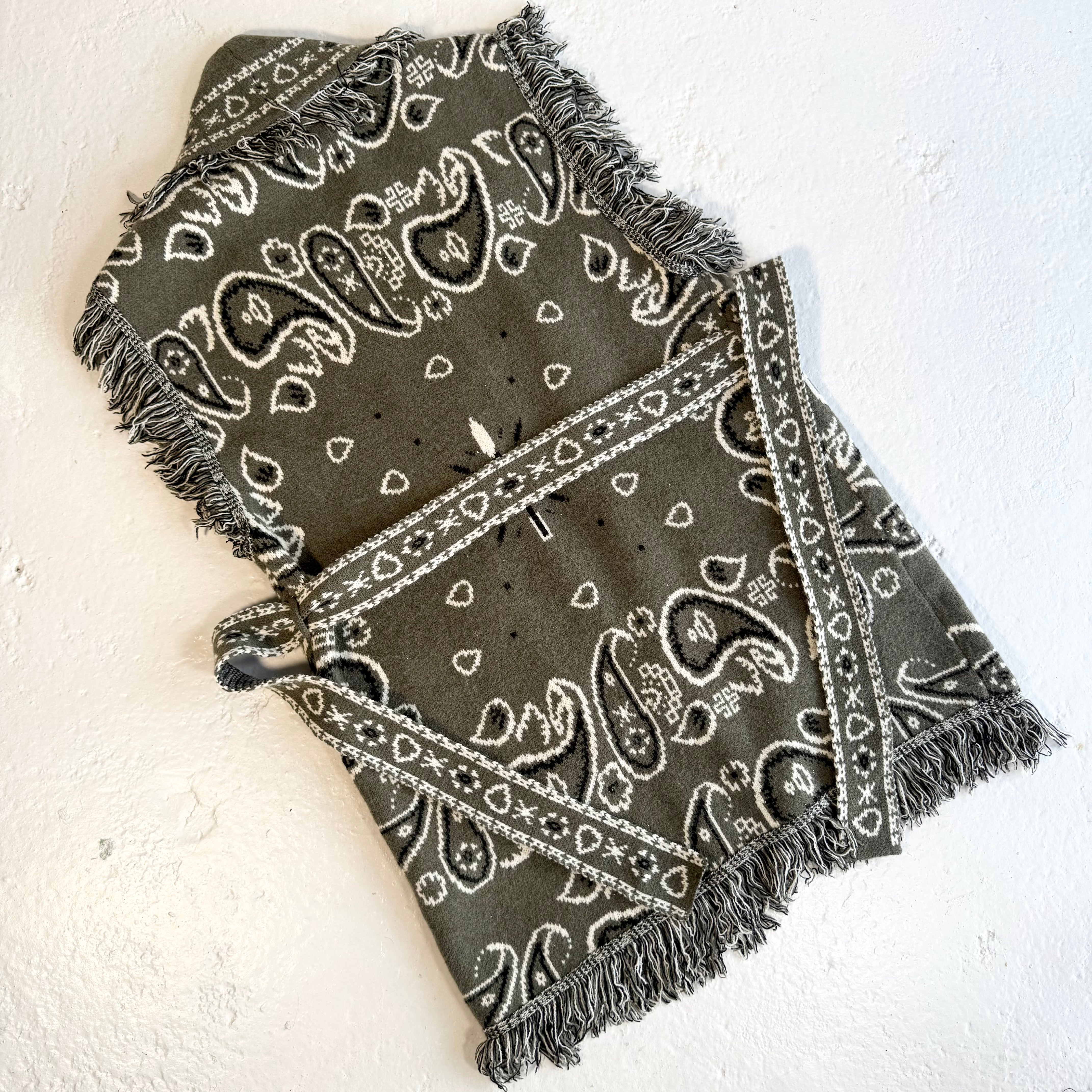 ‘OLIVE’ BANDANA KNIT BELTED LONGLINE SLEEVELESS CARDIGAN