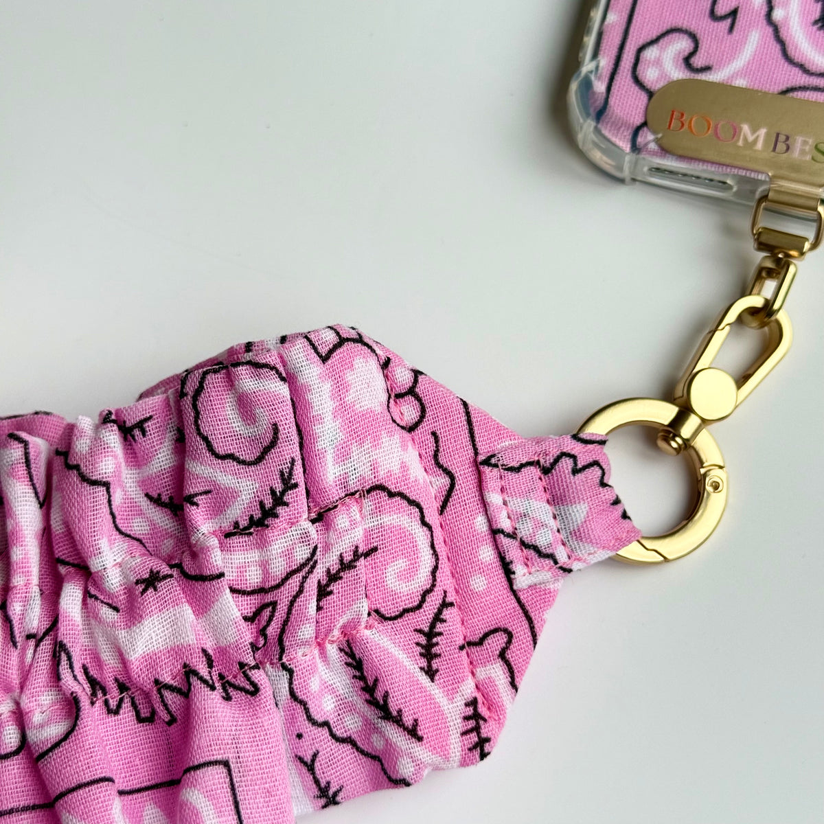 PINK RUFFLE BANDANA WRISTLET  PHONE STRAP