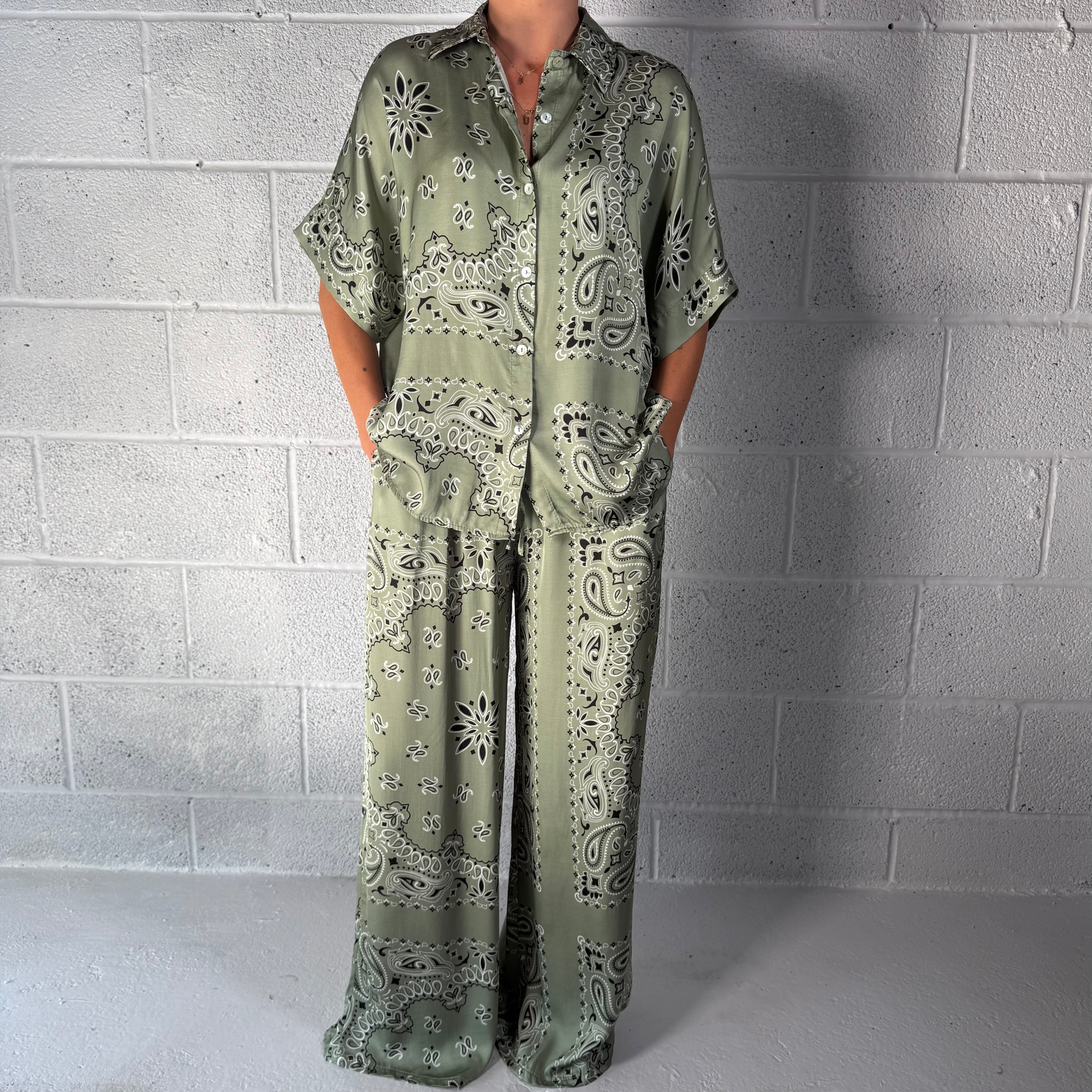 ‘CACTUS’ GREEN BANDANA SILK SHIRT CO-ORD