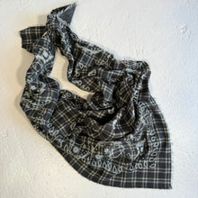 Load image into Gallery viewer, ‘CHARCOAL’ BLACK CHEQUERED FINE KNIT BANDANA SCARF
