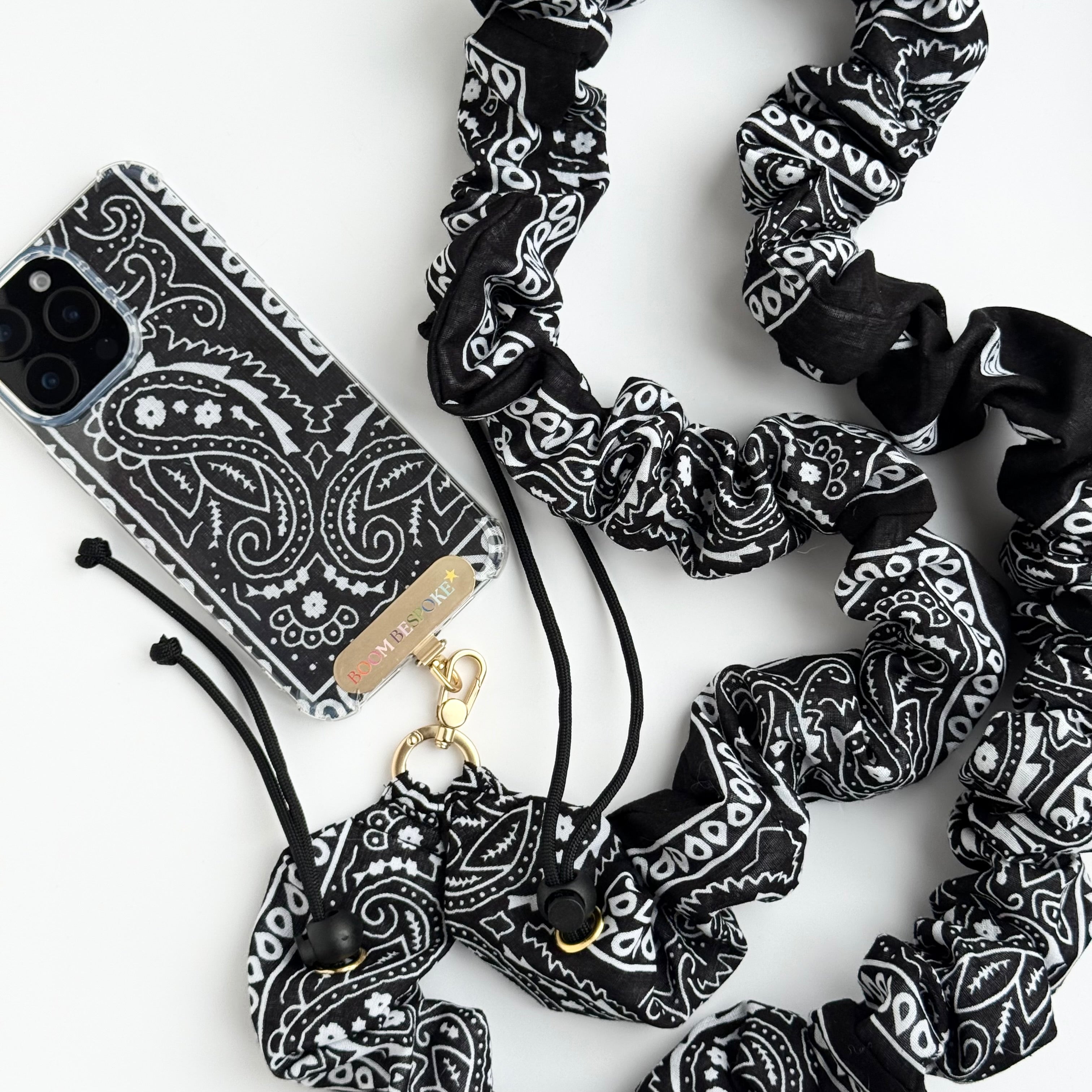 BLACK BANDANA ADJUSTABLE CROSSBODY PHONE STRAP