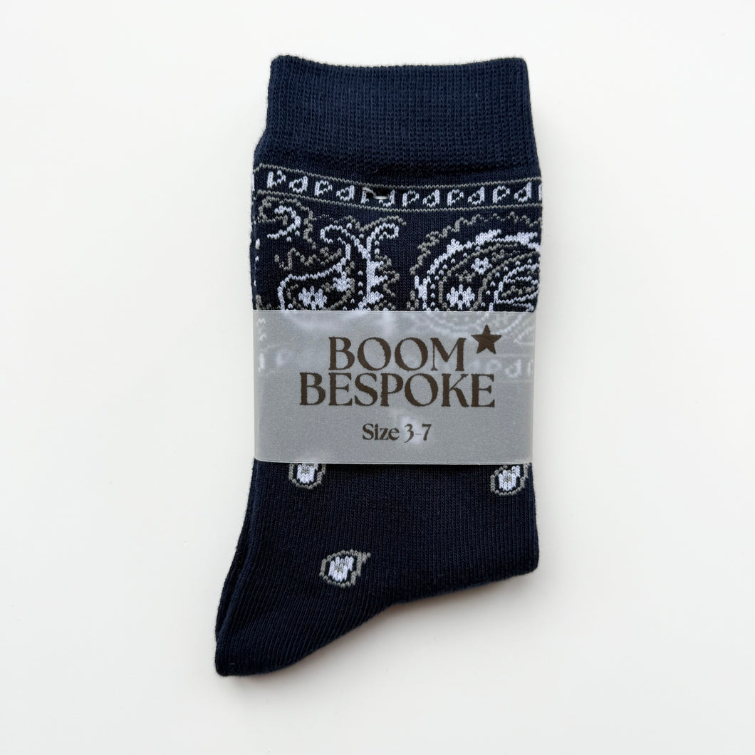 ‘MIDNIGHT’ NAVY BLUE BANDANA SOCKS