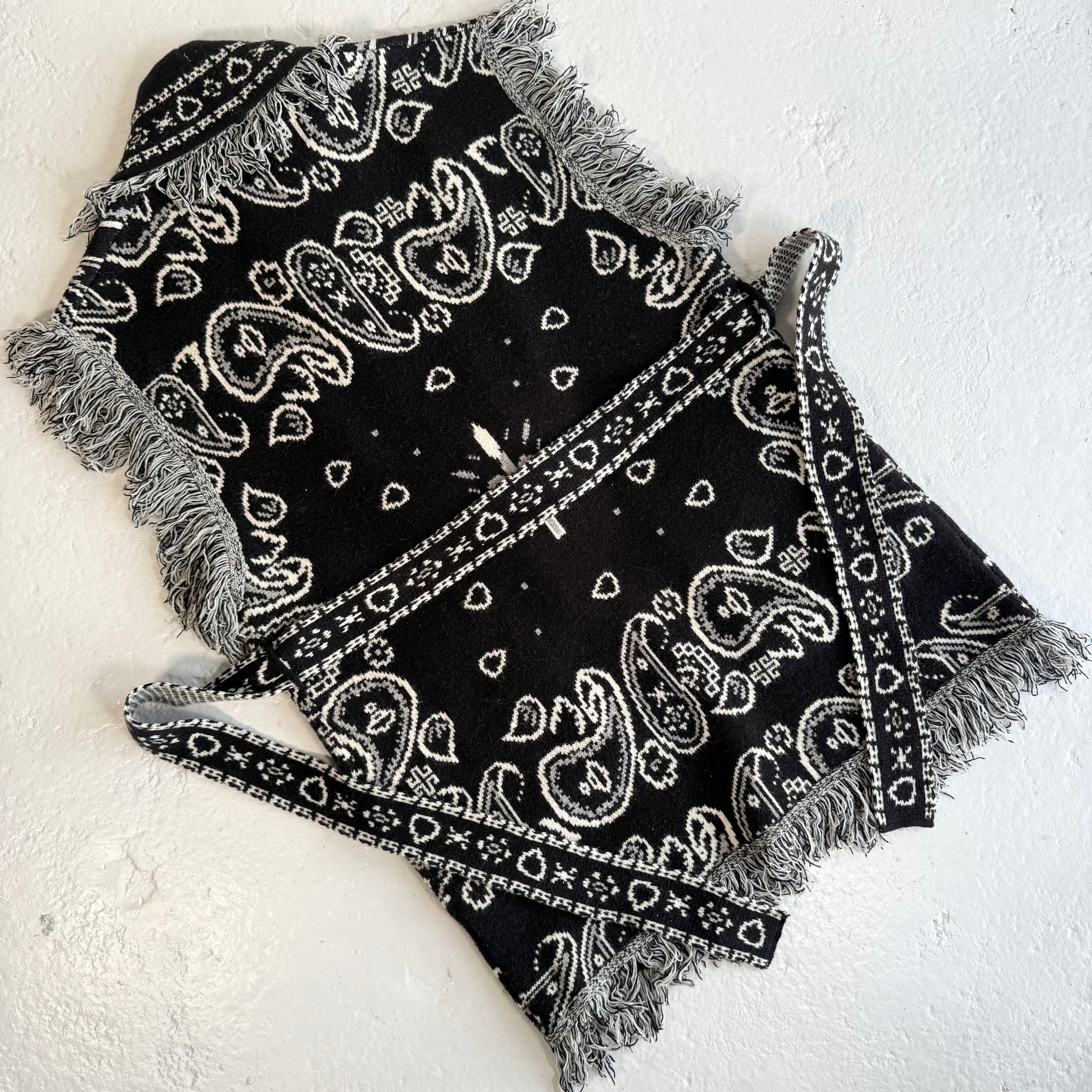 ‘INKED’ BANDANA KNIT BELTED LONGLINE SLEEVELESS CARDIGAN
