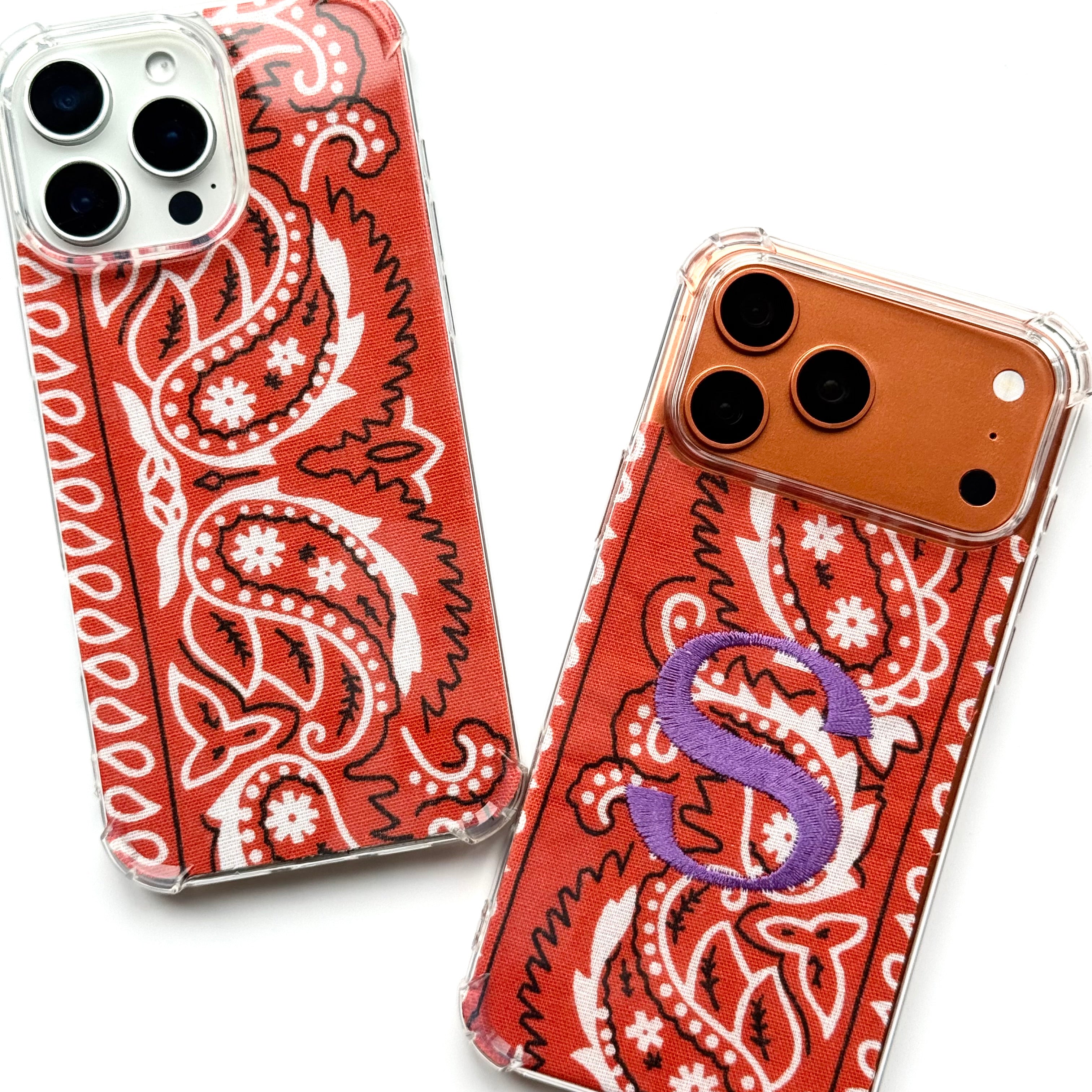 ORANGE EMBROIDERED BANDANA PHONE INSERT WITH CASE