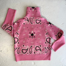 Load image into Gallery viewer, ‘BUBBLEGUM’ BANDANA KNIT ZIP UP HIGH NECK CARDIGAN

