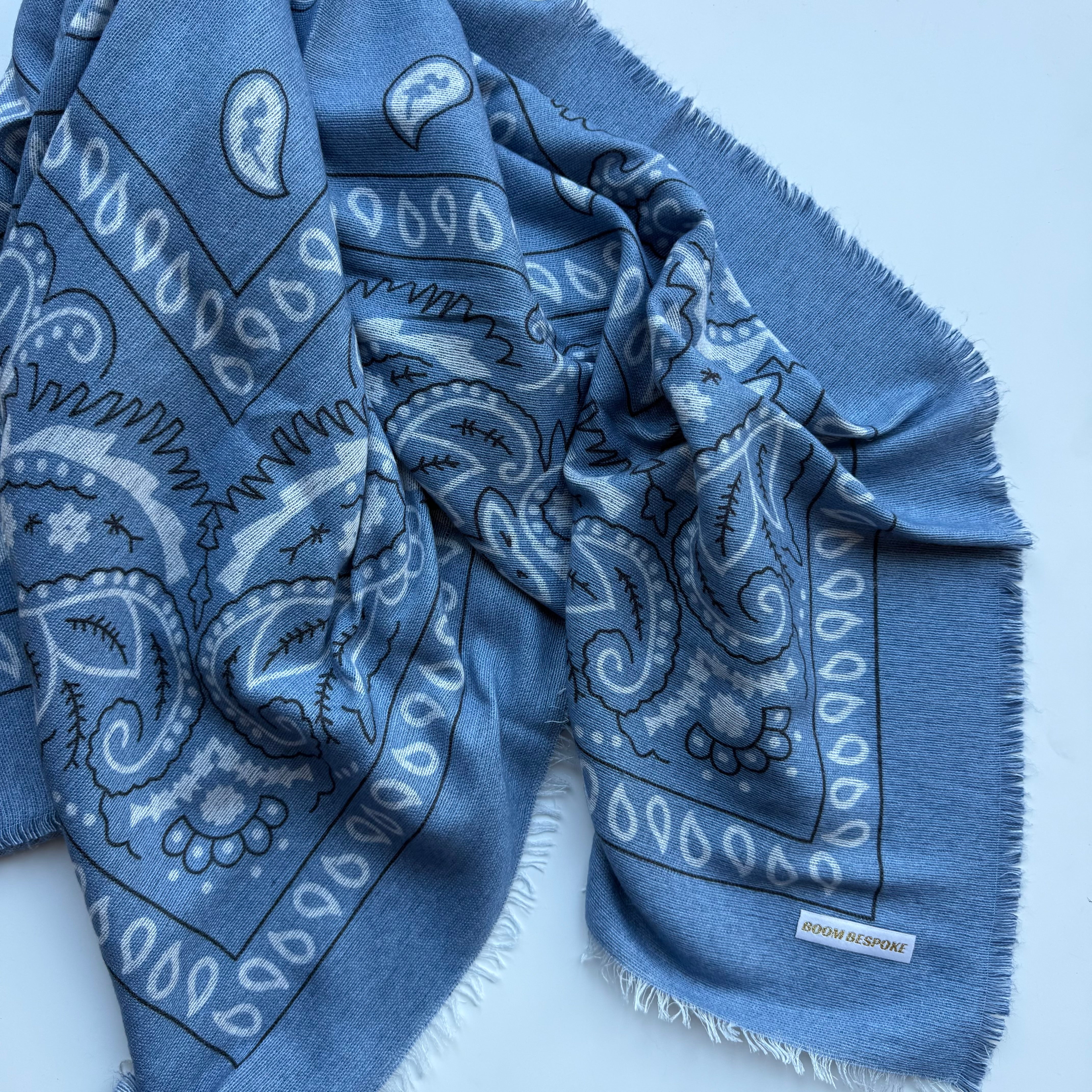 ‘FORGET ME NOT’ BLUE FINE KNIT BANDANA LARGE SCARF