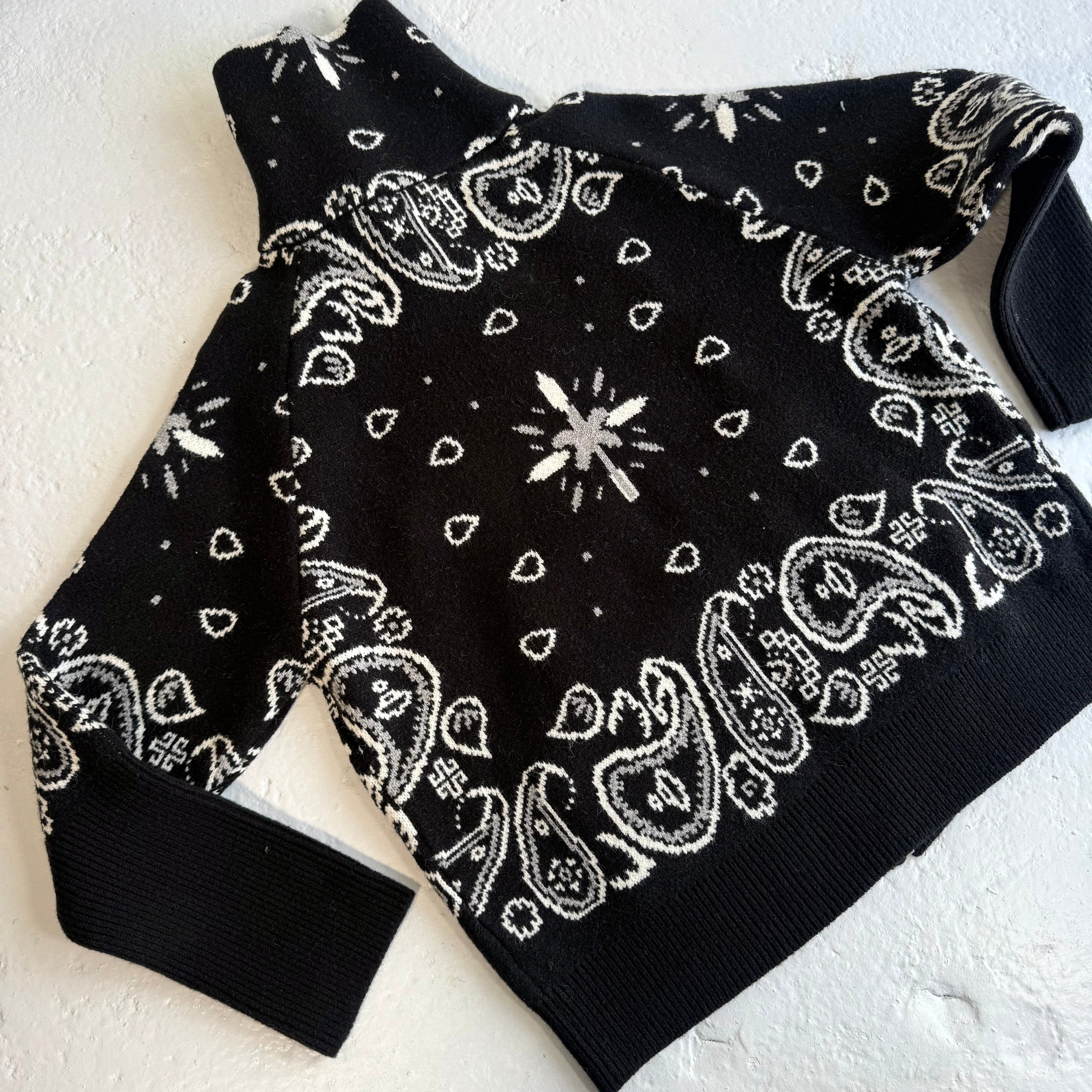 ‘INKED’ BANDANA KNIT ZIP UP HIGH NECK CARDIGAN