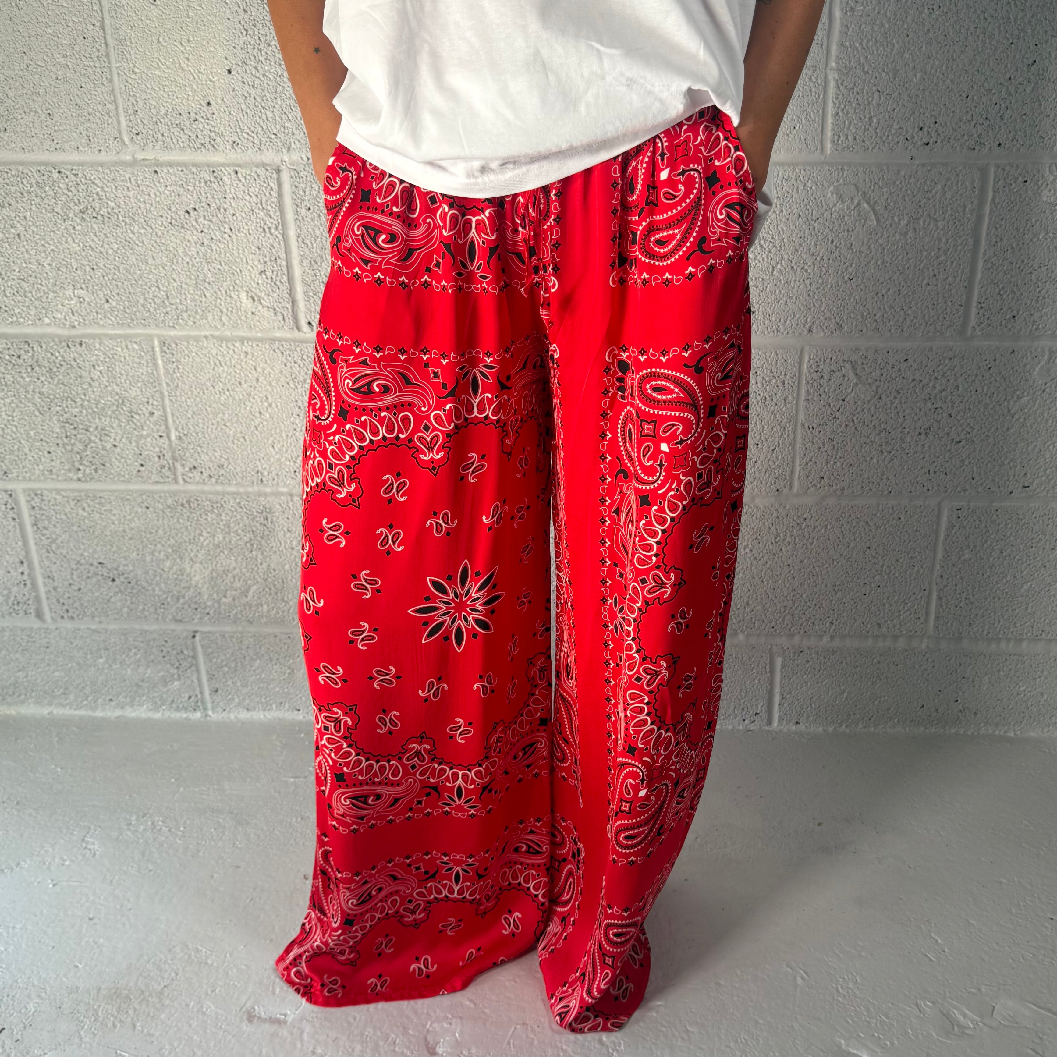 ‘CHERRY’ RED BANDANA SILK TROUSERS CO-ORD