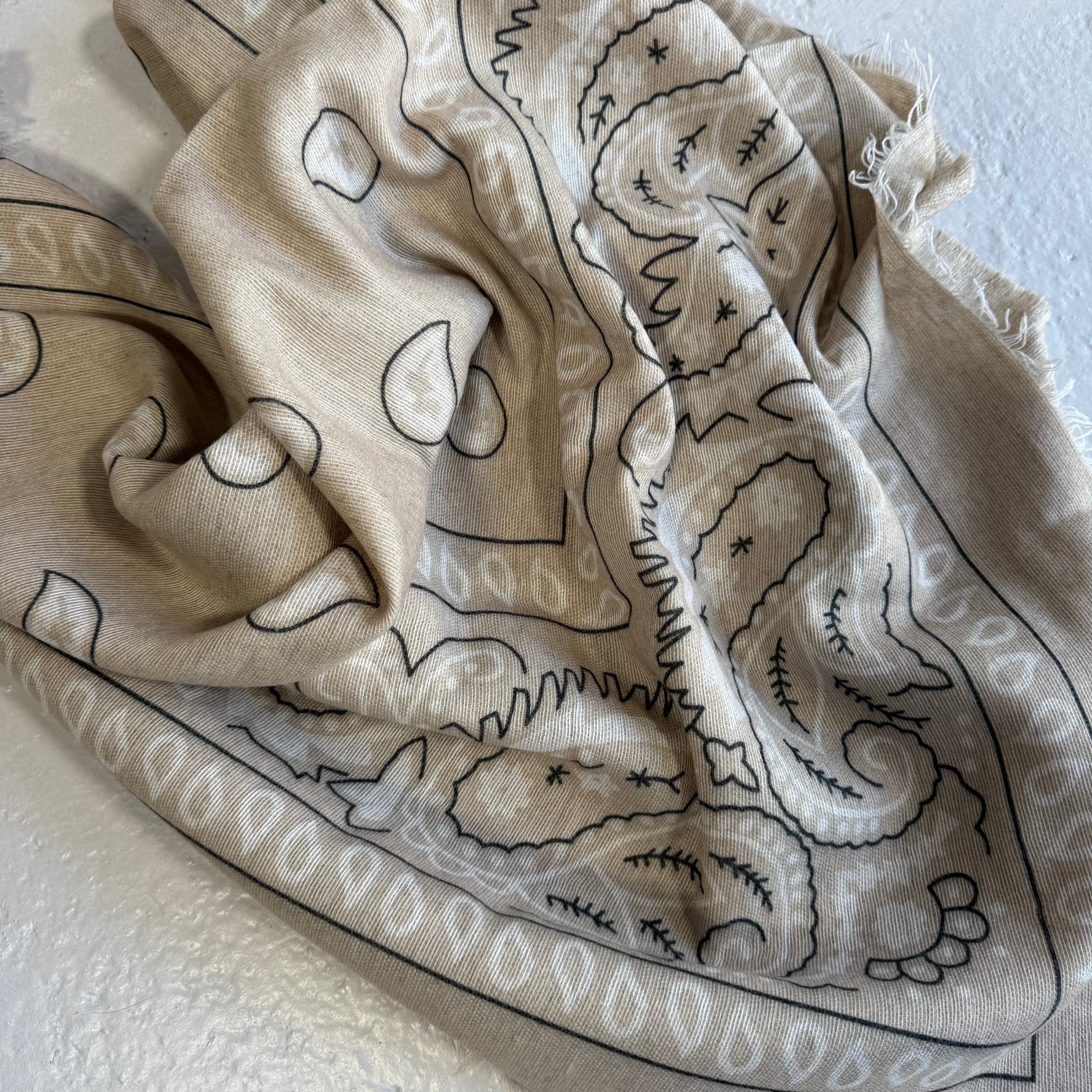 ‘OAT’ CREAM FINE KNIT BANDANA LARGE SCARF