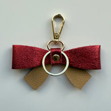 Load image into Gallery viewer, ‘RUDOLPH’ METALLIC RED BOOM BOW LEATHER KEYRING BAG CHARM
