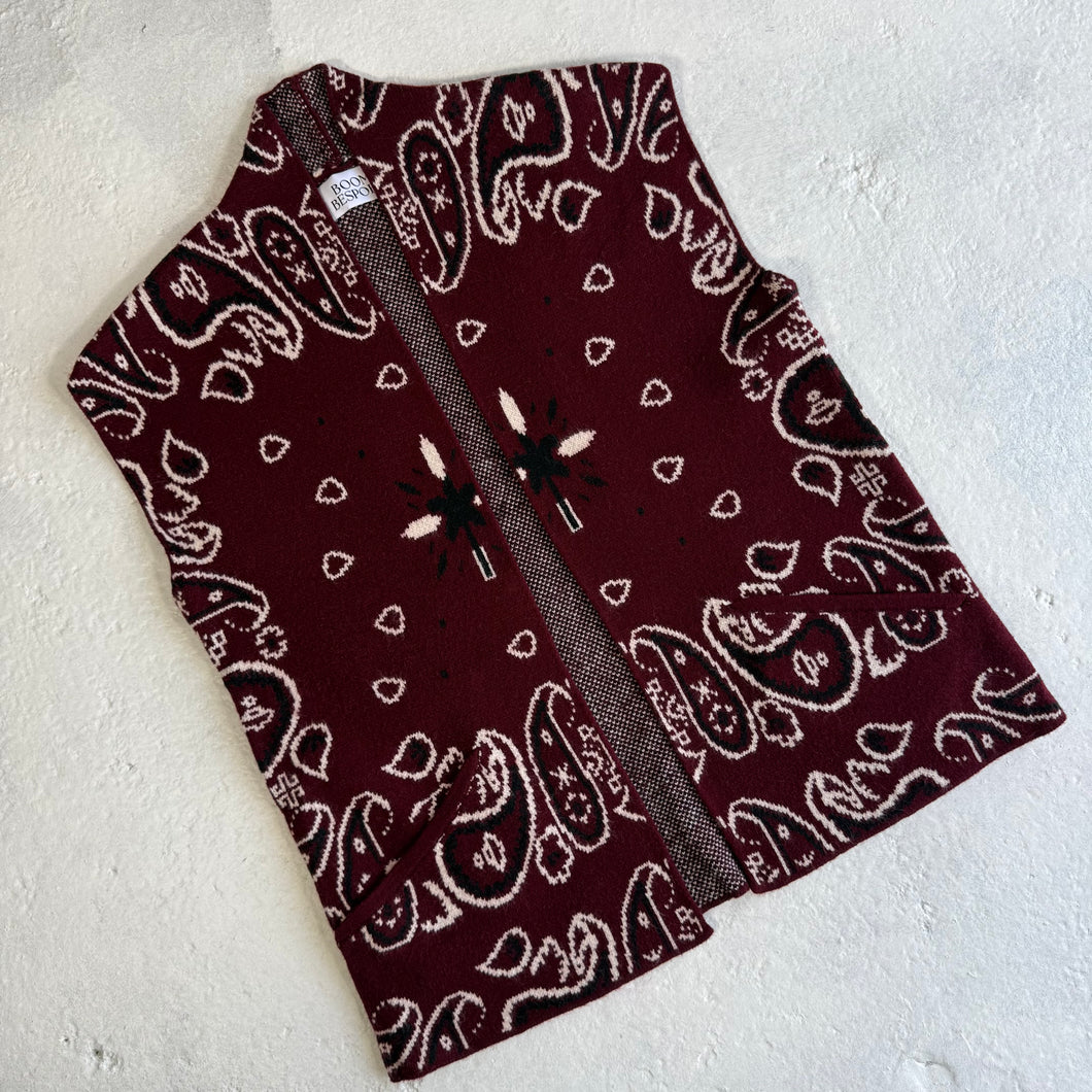 PREORDER ‘WINE’ BANDANA KNIT GILET WITH POCKETS