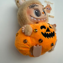 Load image into Gallery viewer, ‘TRICK’ SWAROVSKI PUMPKIN BABA HAVE A SEAT BOOM BESPOKE LABUBU
