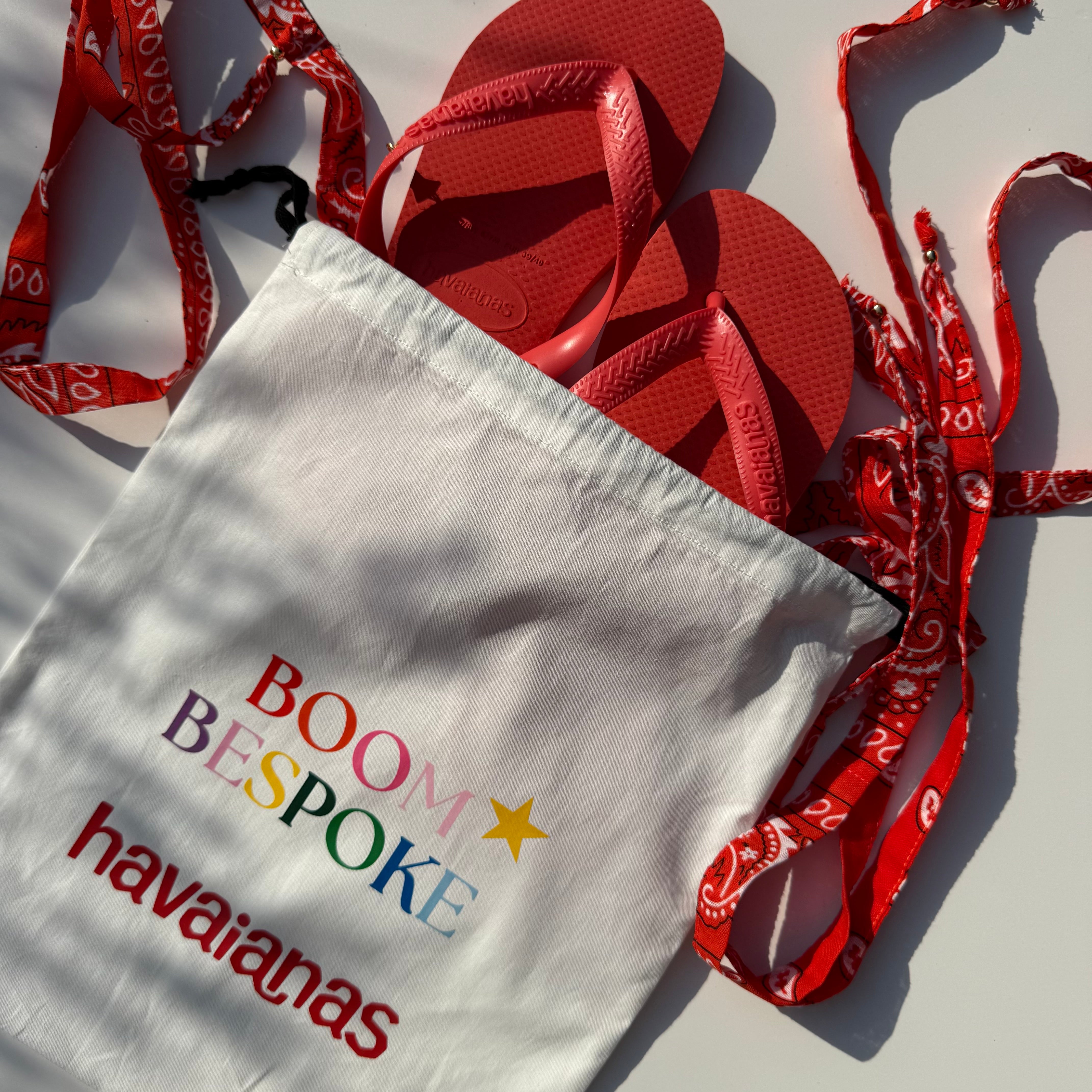 ‘CORAL’ ORANGE BANDANA HAVAIANAS TOP FLIP FLOPS BY BOOM BESPOKE