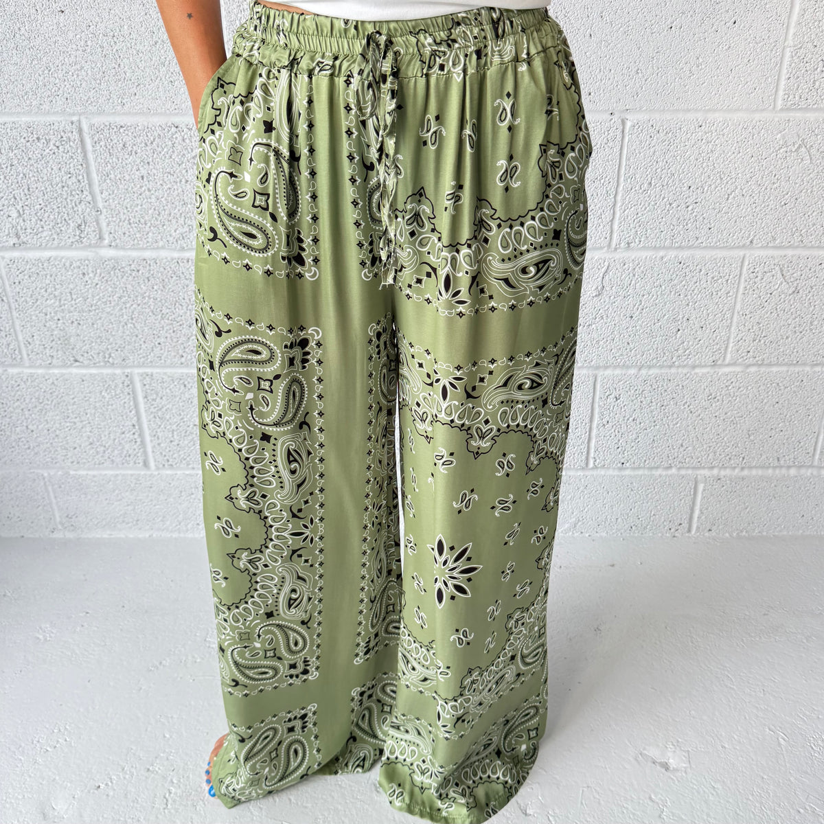 ‘ALOE’ GREEN BANDANA SILK TROUSERS CO-ORD