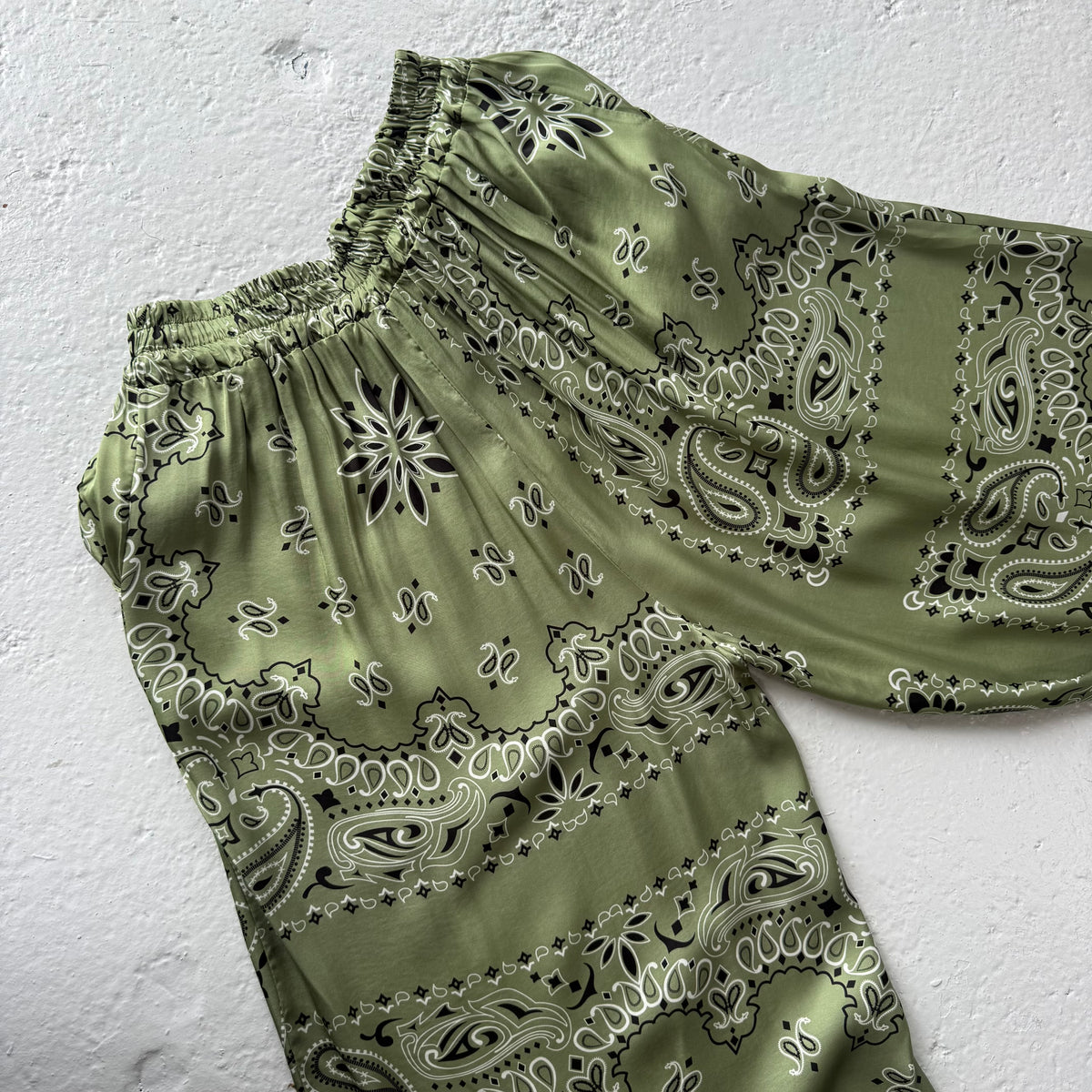 ‘ALOE’ GREEN BANDANA SILK TROUSERS CO-ORD