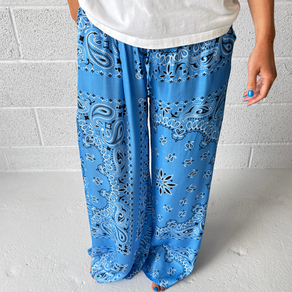 ‘AZURE’ BLUE BANDANA SILK TROUSERS CO-ORD