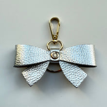 Load image into Gallery viewer, ‘TINSEL’ SILVER BOOM BOW LEATHER KEYRING BAG CHARM
