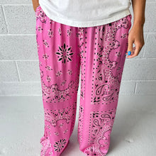 Load image into Gallery viewer, ‘FLAMINGO’ PINK BANDANA SILK TROUSERS CO-ORD
