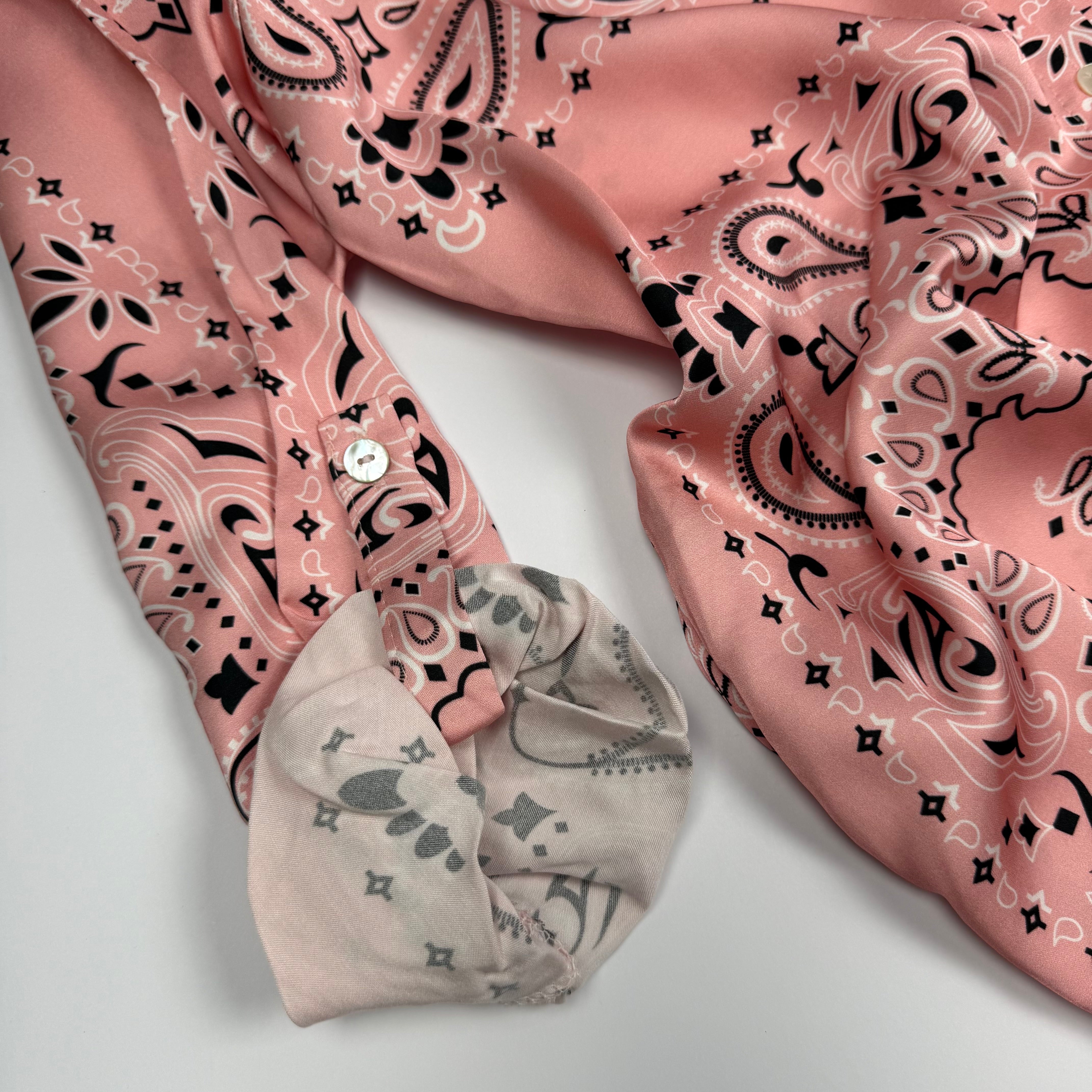 ‘ROSÉ’ PINK BANDANA SILK MAXI SHIRT DRESS