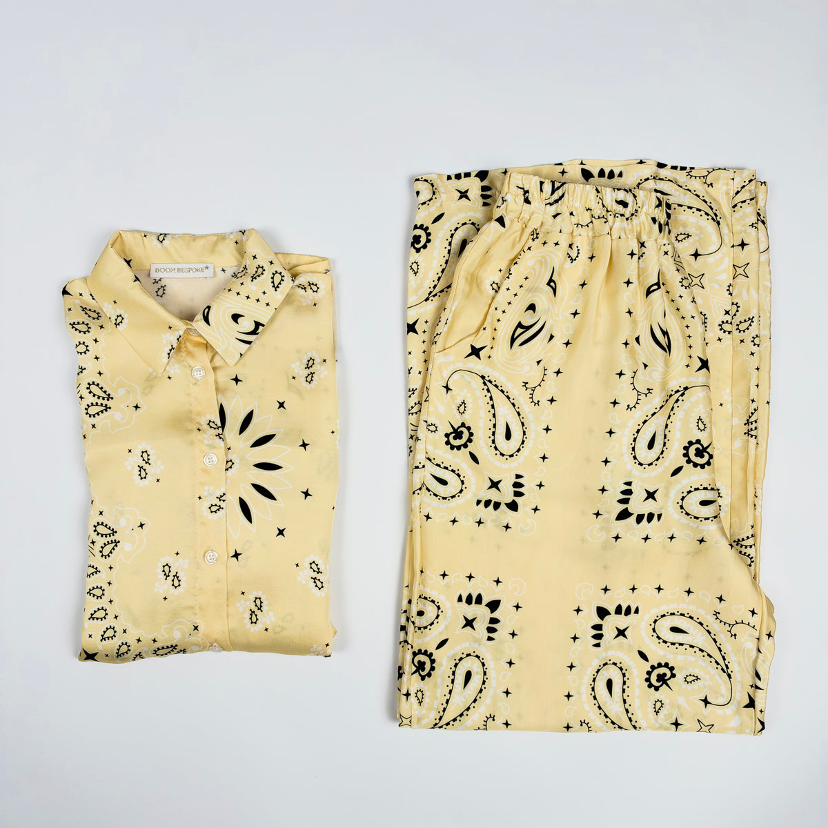 'LEMON SORBET' YELLOW BANDANA SILKY SHIRT & TROUSER SET