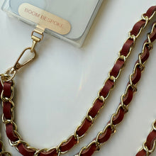 Load image into Gallery viewer, ‘RUST’ BURNT ORANGE LEATHER GOLD CHAIN CROSSBODY PHONE STRAP
