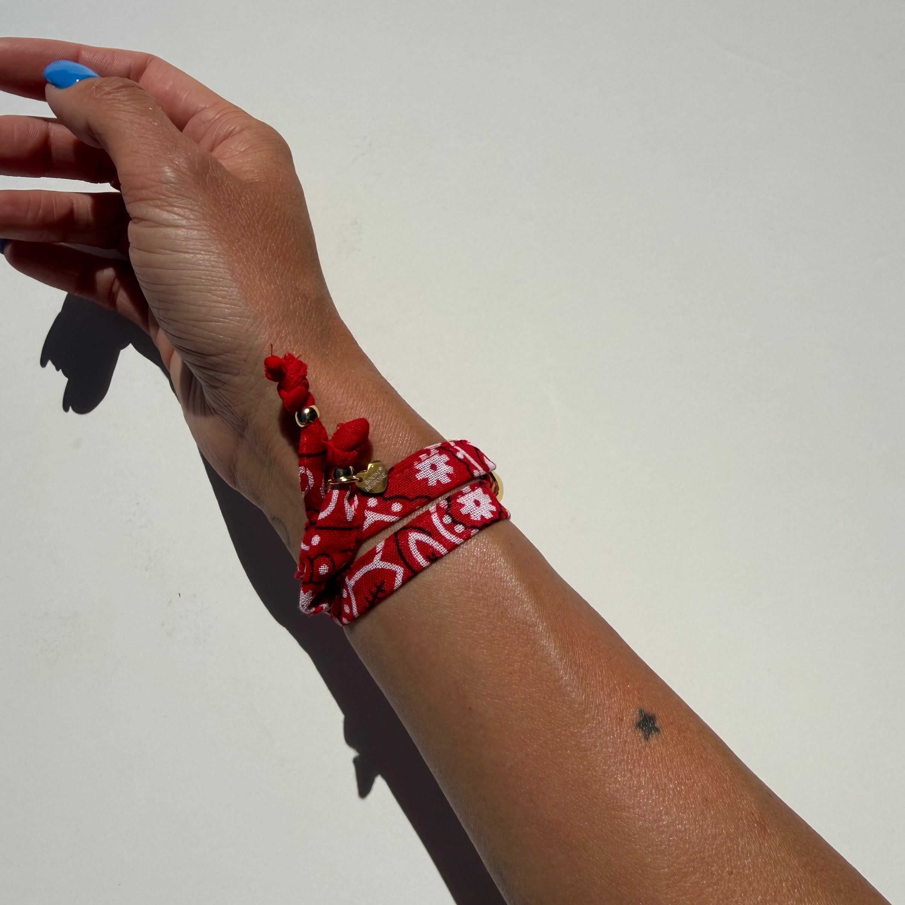 ‘CHERRY’ RED BANDANA WRAP BRACELET BY BOOM BESPOKE