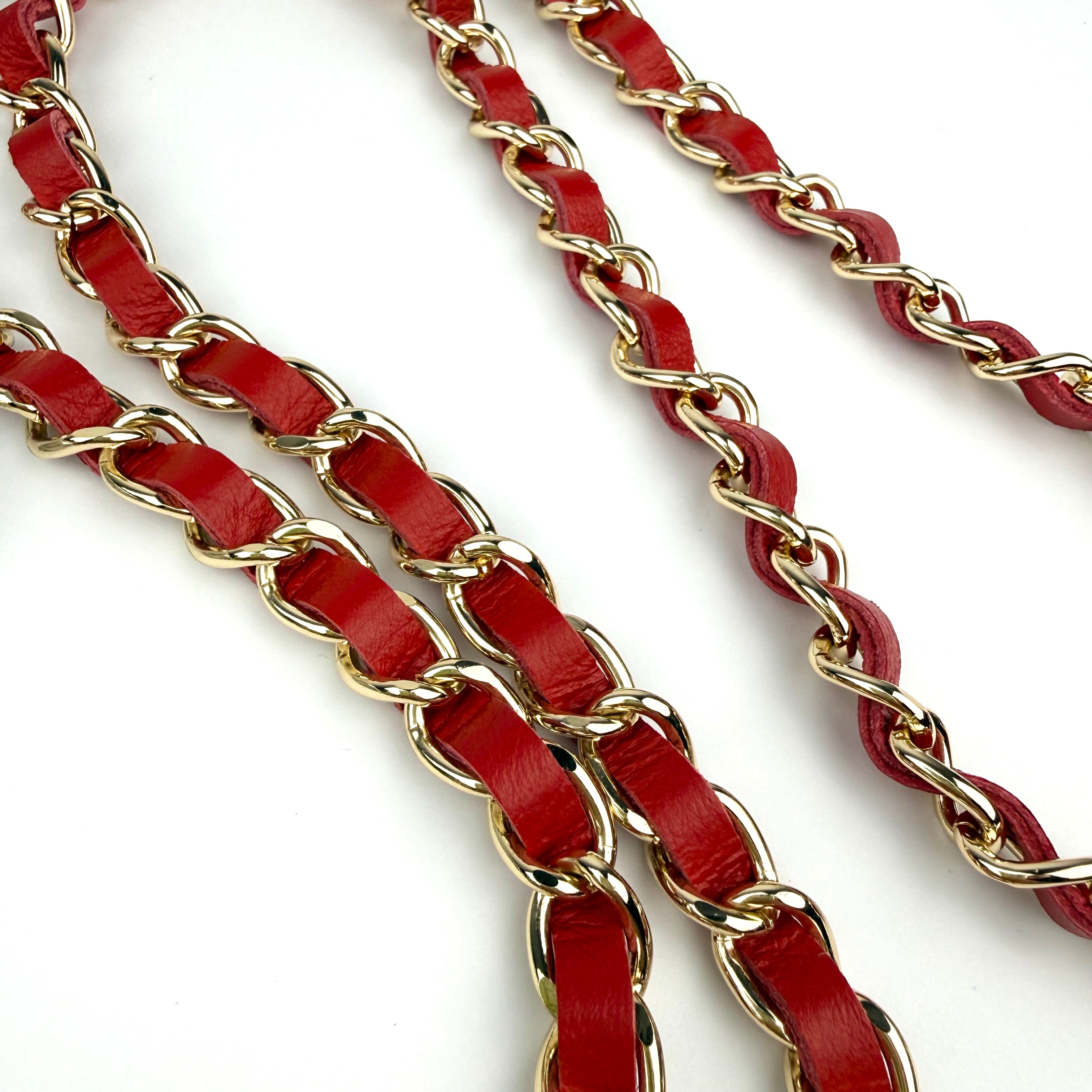 ‘CHERRY’ RED LEATHER GOLD CHAIN CROSSBODY PHONE STRAP