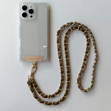 Load image into Gallery viewer, ‘TEA’ TAUPE LEATHER GOLD CHAIN CROSSBODY PHONE STRAP
