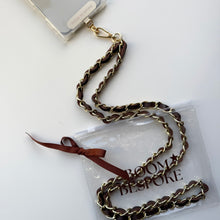Load image into Gallery viewer, ‘ESPRESSO’ BROWN LEATHER GOLD CHAIN CROSSBODY PHONE STRAP

