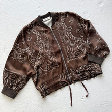 Load image into Gallery viewer, ‘ESPRESSO’ BROWN BANDANA SILK ZIP BOMBER CO-ORD
