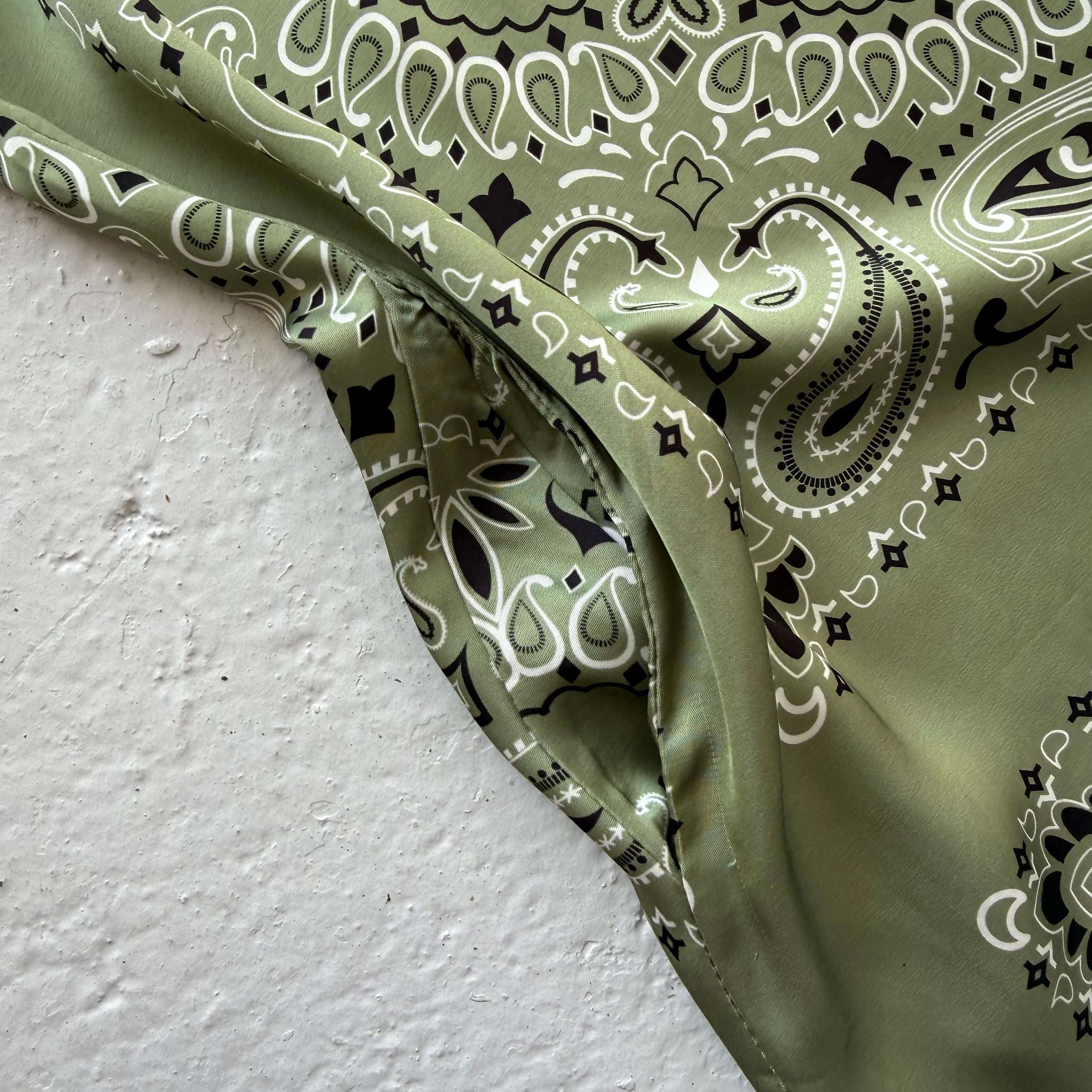 ‘ALOE’ GREEN BANDANA SILK MAXI SHIRT DRESS