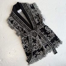 Load image into Gallery viewer, ‘INKED’ BANDANA KNIT BELTED LONGLINE SLEEVELESS CARDIGAN
