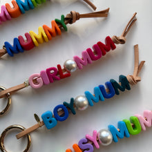 Load image into Gallery viewer, ‘MUM’ CHUNKY LEATHER BEADED BAG CHARM BY BOOM BESPOKE
