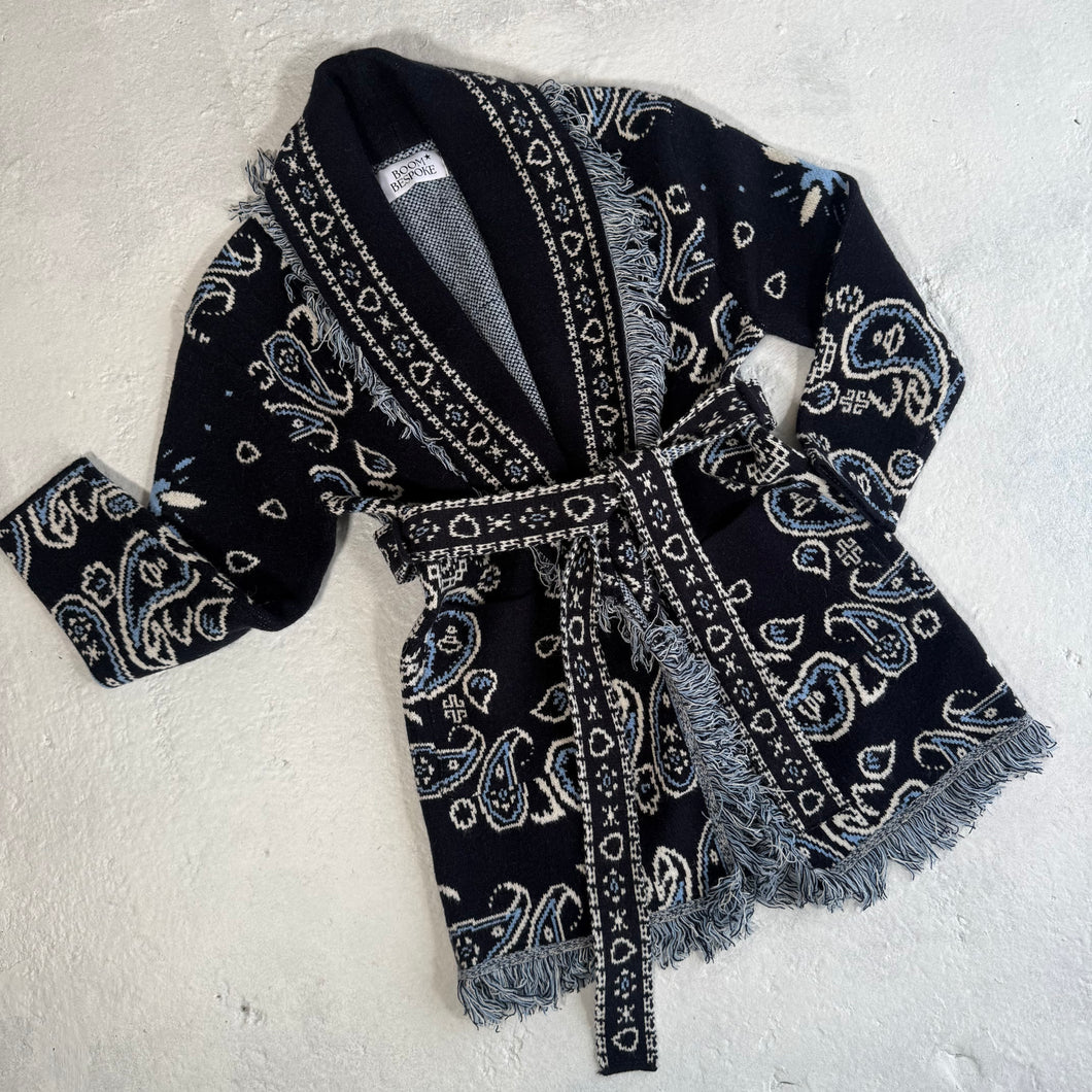 PREORDER‘MIDNIGHT’ BANDANA KNIT BELTED LONGLINE CARDIGAN
