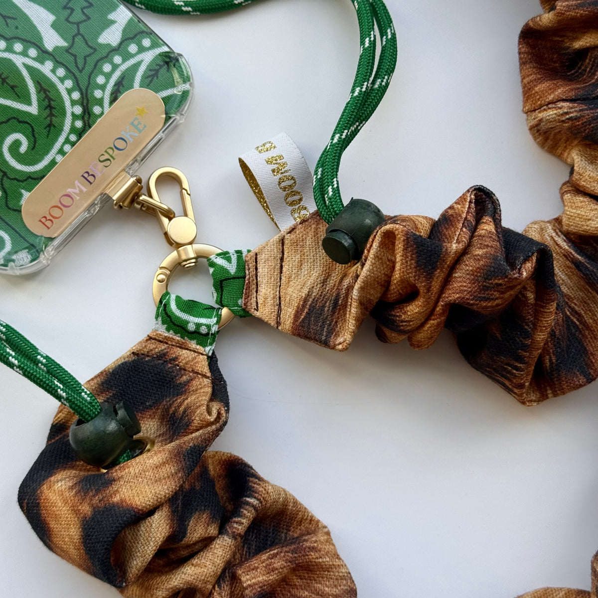 ‘LEOPARD’ GREEN BANDANA ADJUSTABLE CROSSBODY PHONE STRAP